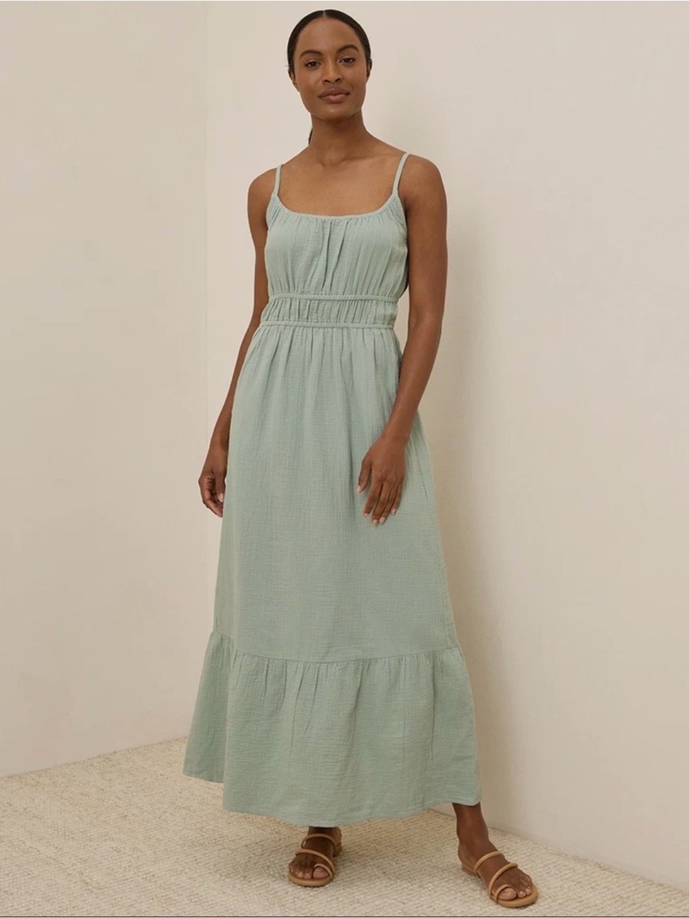 Pact Coastal Double Gauze Cami Maxi Dress Size XS Agave Green Organic Cotton